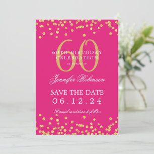 Gold 60. Geburtstag Save the Date Confetti Hot Pin Einladung