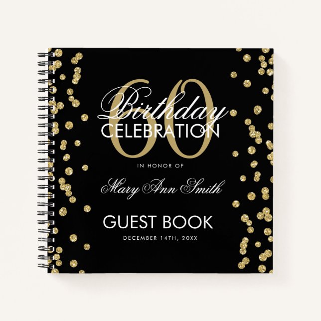 Gold 60e Anniversaire Livre d'or Confetti Noir (Devant)