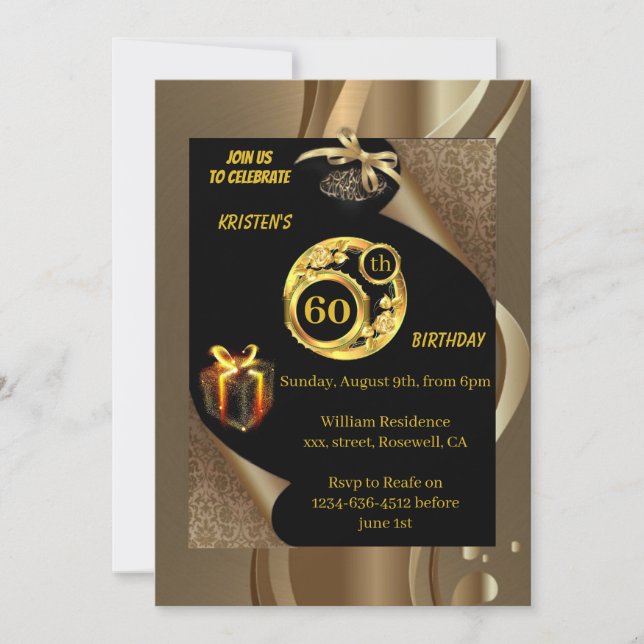 Gold 60th Birthday Invitation (Devant)