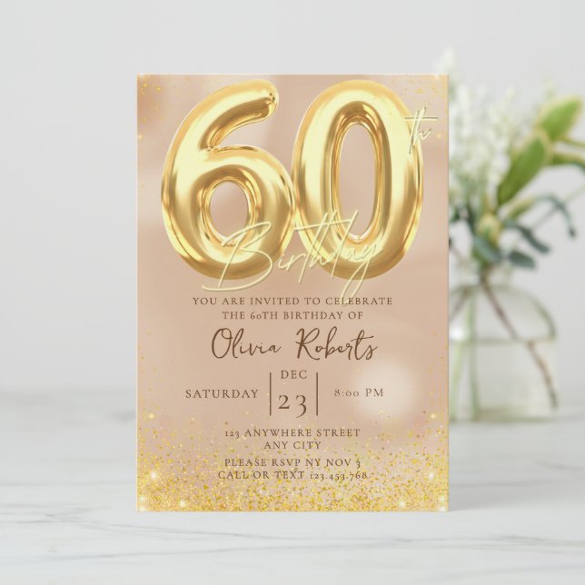 Gold 60th Birthday Invitation (Debout devant)
