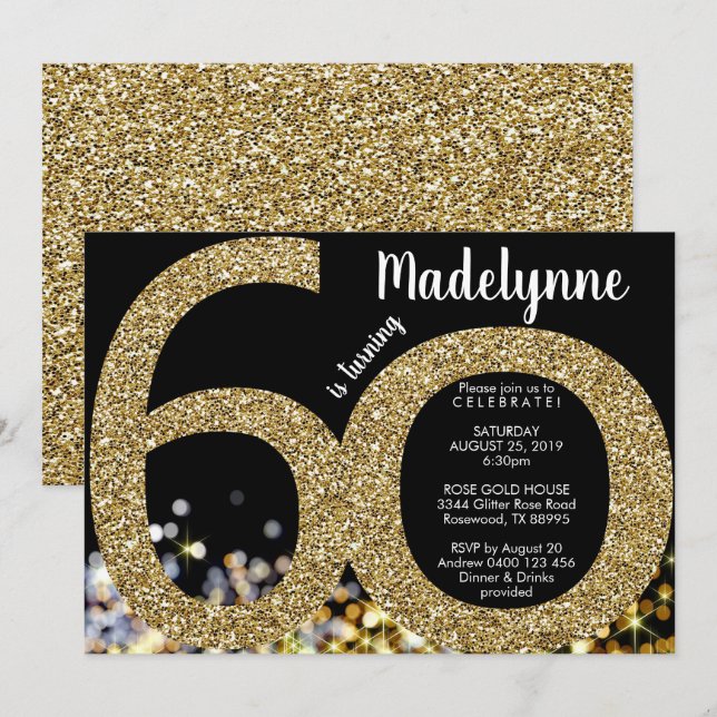Gold 60th Birthday Invitation - 50th Invitation (Devant / Derrière)