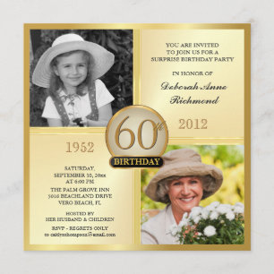 Gold 60th Birthday Invitations Then & Now 2 Photos