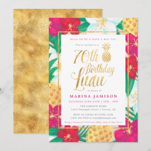 Gold 70e anniversaire Luau Party Invitations (Devant / Derrière)