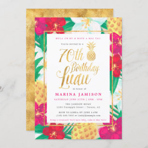 Gold 70e anniversaire Luau Party Invitations