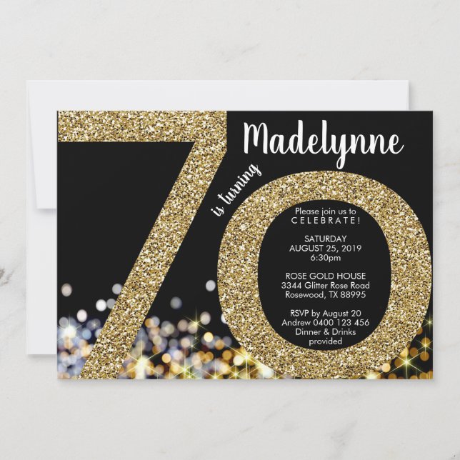 Gold 70th Birthday Invitation - 70th Invitation (Devant)
