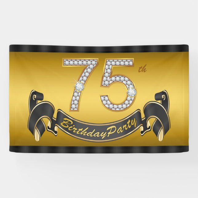 Gold 75. Geburtstagsparty Banner (Horizontal)
