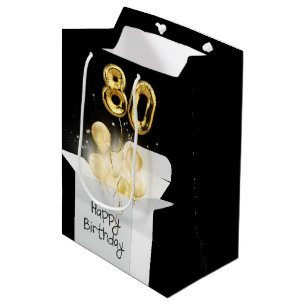 Gold 80. Geburtstag Ballons in Box Mittlere Geschenktüte