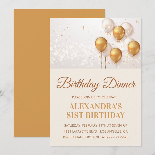 Gold 81e anniversaire invitation Anniversaire dîne (Devant / Derrière)