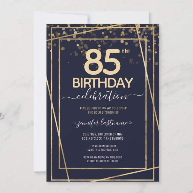 Gold 85e anniversaire fête Blue Gold Invitation (Devant)