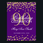 Gold 90th Birthday Glitter Confetti Purple Poster<br><div class="desc">Elegant 90th Birthday Gold Purple Faux Glitter Confetti banner template.</div>