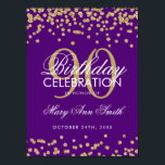 Gold 90th Birthday Glitter Confetti Purple Poster<br><div class="desc">Elegant 90th Birthday Gold Purple Faux Glitter Confetti banner template.</div>