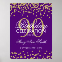 Gold 90th Birthday Glitter Confetti Purple
