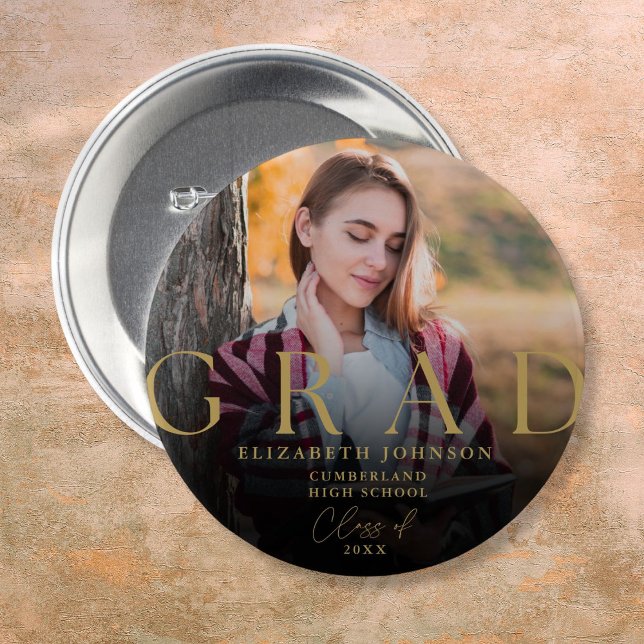 Gold Abschluss Moderne Elegante Foto Grad Schaltfl Button (Gold Graduation Modern Elegant Photo Grad Button)