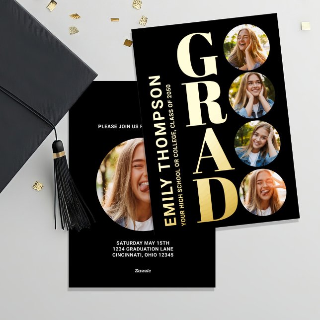 Gold Abschluss Moderne Fotosammlung Folieneinladung (Gold Foil Graduation Invitations Announcements)