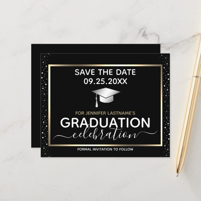 Gold Abschluss Save the Date Einladungshaushalt (Vorderseite/Rückseite Beispiel)