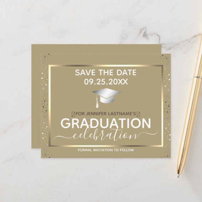 Gold Abschluss Save the Date Einladungshaushalt (Vorderseite/Rückseite Beispiel)