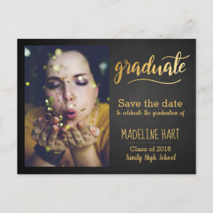Gold Absolvent Schultafel Save The Date Foto Ankündigungspostkarte