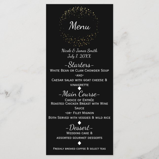 Gold Abstract Glam Sparkle Kreis Menü Programm (Vorderseite)