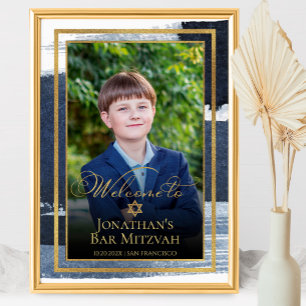 Gold Abstrait Blue Bar Mitzvah Affiche de bienvenu