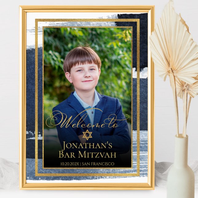 Gold Abstrakt Blue Bar Mitzvah Foto Begrüßungszeic Poster (Von Creator hochgeladen)