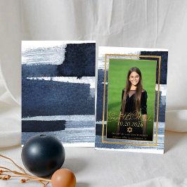Gold Abstrakt Blue Foto Bat Mitzvah Save the Date Einladung