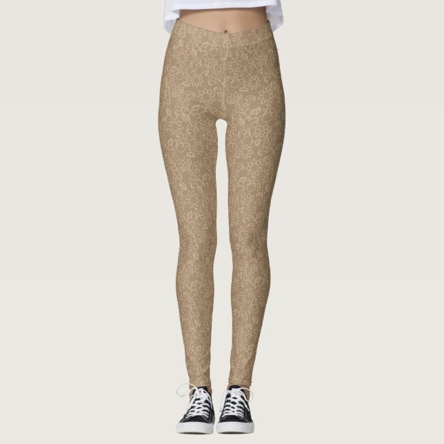 Gold Abstrakt Taupe Leggings (Vorderseite)