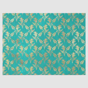 Gold Abstrakte Blume auf Türkis Decoupage Seidenpapier