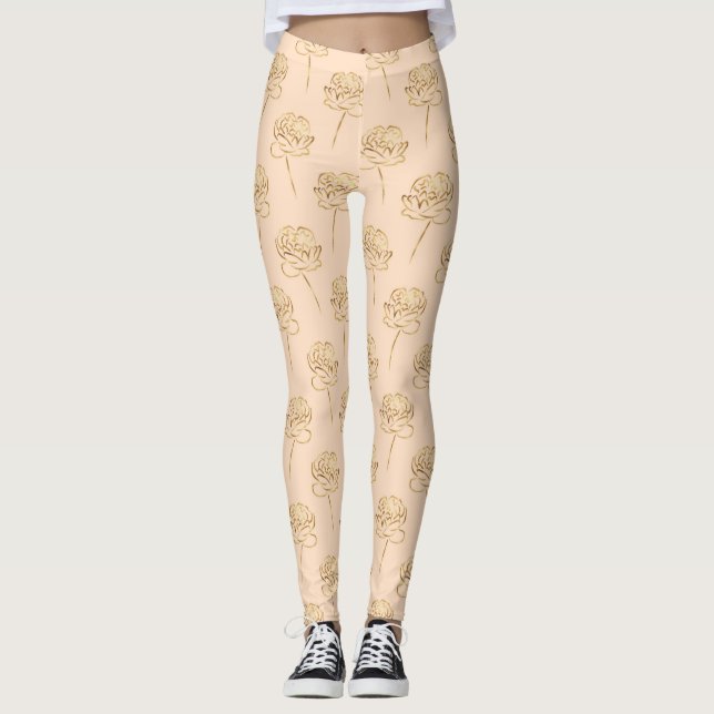 Gold Abstrakte Blume für Peach Yoga Pants Leggings (Vorderseite)