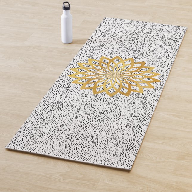 Gold Abstrakte Lotus-Blume auf Black Waves-Muster Yogamatte (Beispiel)