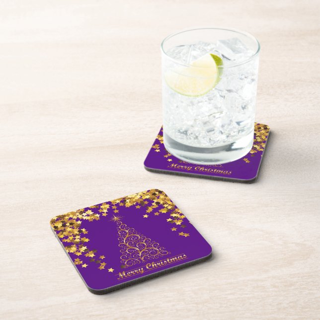Gold Abstrakte Weihnachtsbaumgetränke Coaster Getränkeuntersetzer (Rechte Seite)