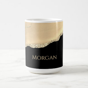 Gold Agate & Glitzer, Goldname auf schwarz Kaffeetasse