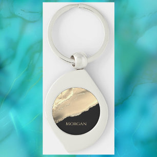 Gold Agate & Glitzer, Goldname auf schwarz Schlüsselanhänger