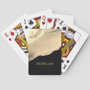 Gold Agate, Glitzer & Name auf Black Spielkarten