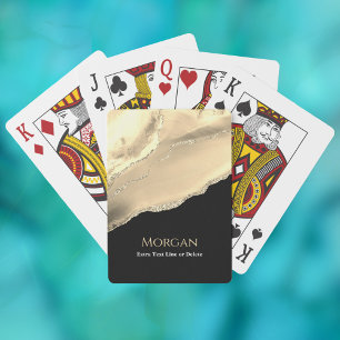 Gold Agate & Glitzer, Name & Textzeile, schwarz Spielkarten