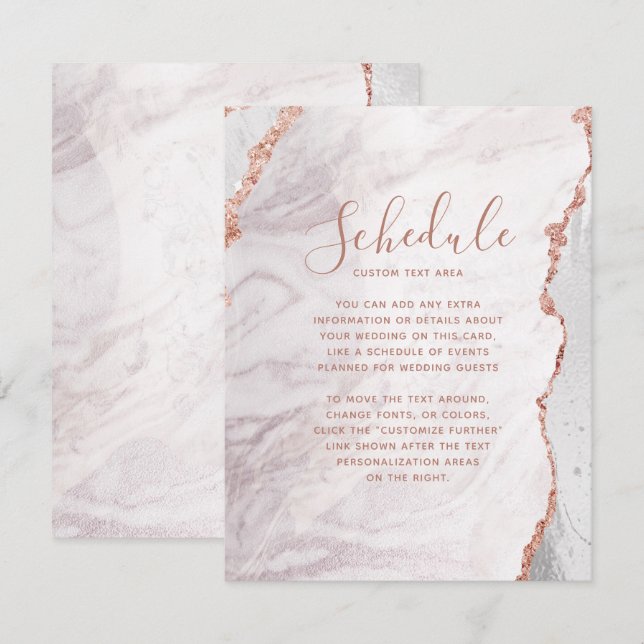 Gold Agate Hochzeitskarte für White & Rose Einladung (Vorne/Hinten)