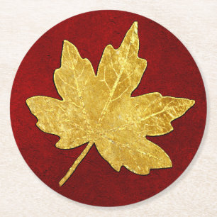 Gold-Ahornleaf in Rot Runder Pappuntersetzer