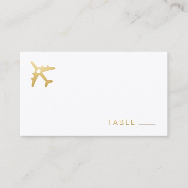 Gold Airplane Reisethema Wedding BLACK PAPER Platzkarte (Vorderseite)