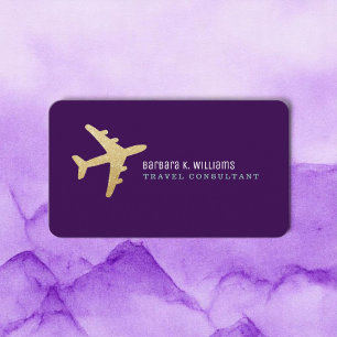 Gold Airplane Travel Consultant Lila Visitenkarte