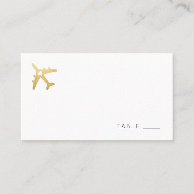 Gold AirplaneReise-Thema Flat Platzkarte (Vorderseite)
