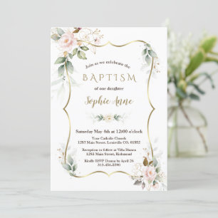 Gold Airy Greenery Blush Pink Gold Floral Taufe Einladung