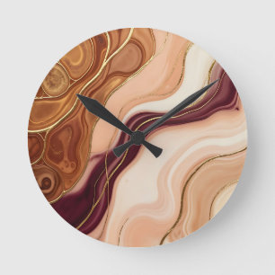 Gold Akzent Fluid Art Agat Marmor Abstrakt Runde Wanduhr