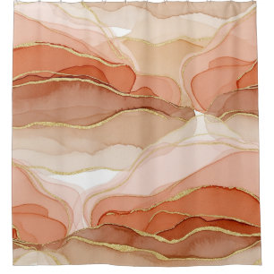 Gold akzentuierte Fluidkunst - Siena-Marmor Duschvorhang