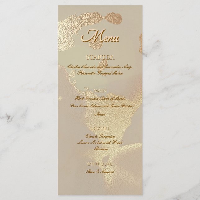 Gold Alcohol Ink Elegant Flat Menu (Devant)