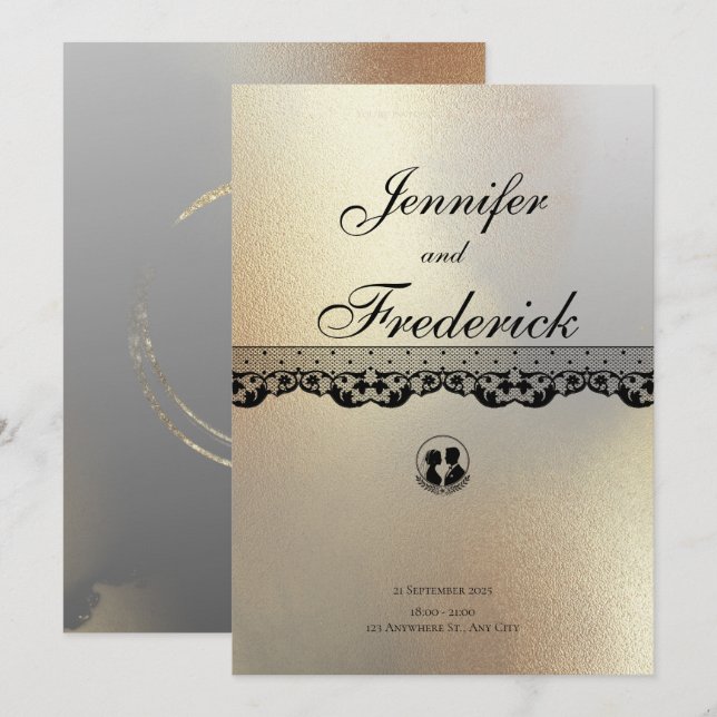 Gold Alkohol Tinte Elegante Hochzeit Einladung (Vorne/Hinten)