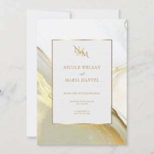 Gold-Alkohol-Tinte Weiße Elegante Hochzeits-Einlad Einladung