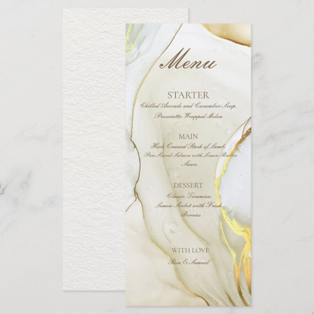 Gold Alkoholtink Handmade White Flat Menü Menükarte (Vorne/Hinten)