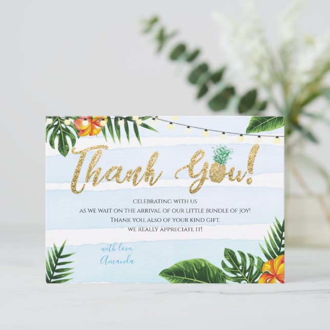Gold Aloha Baby Dusche Danke Karte (Stehend Vorderseite)