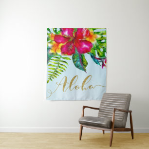 Gold Aloha Hawaiianisches Luau Elektrischer Blumen Wandteppich