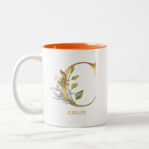 Gold Alphabet C Monogramm  Blattfolien Zweifarbige Tasse