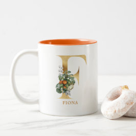 Gold Alphabet F Monogram | Blätter Zweifarbige Tasse